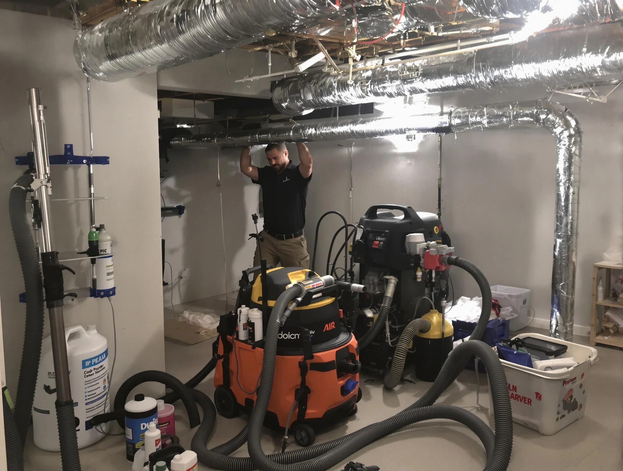 Englewood Air Duct Cleaning specialist performing professional mold removal from air ducts using safety equipment in Englewood