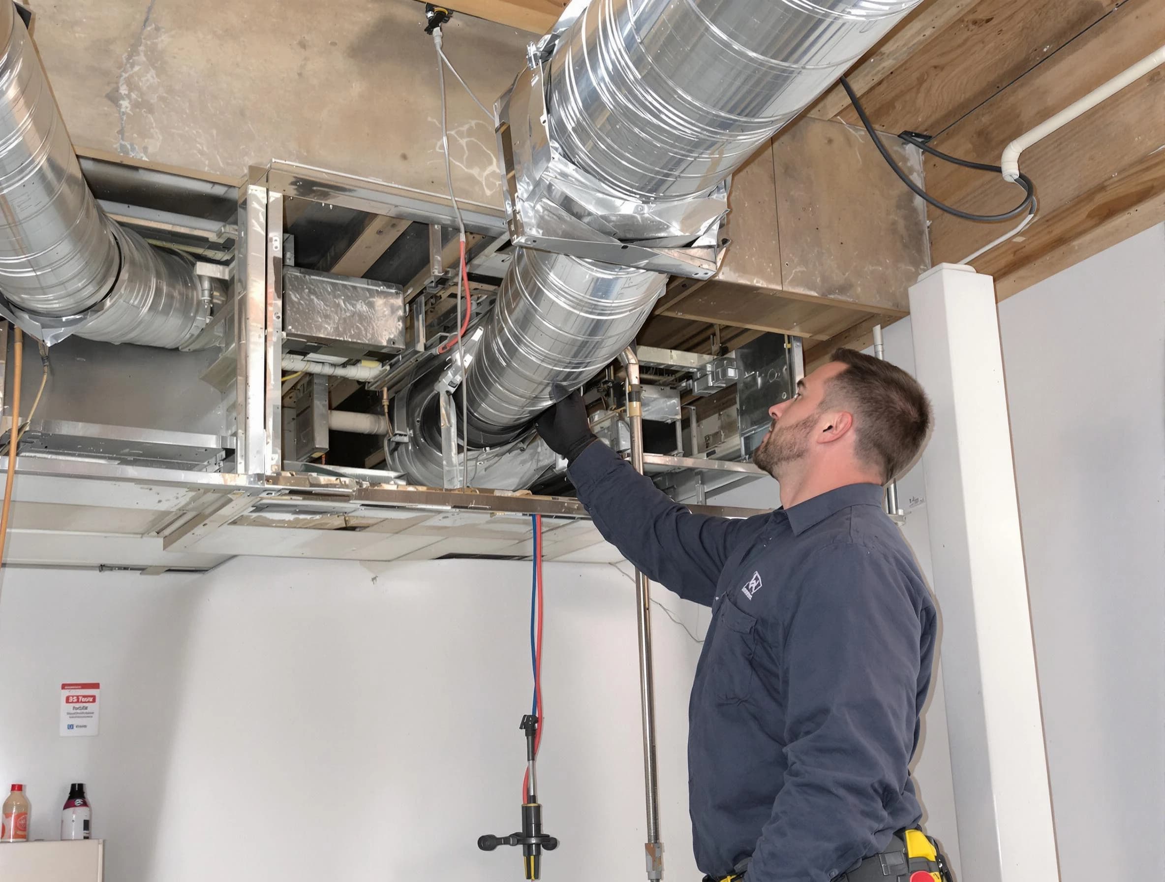 Englewood Air Duct Cleaning technician performing professional air duct repair using specialized tools in Englewood