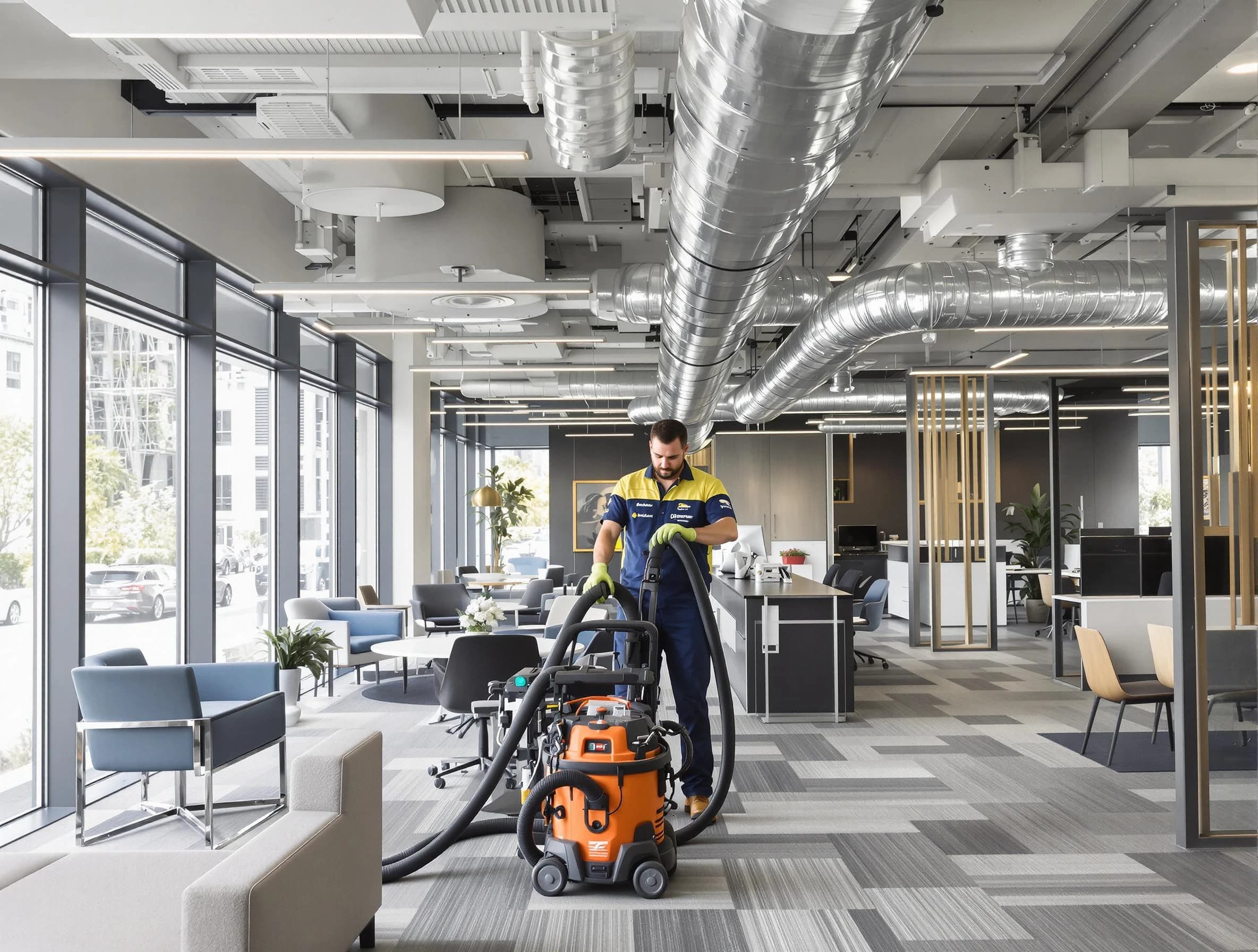 Englewood Air Duct Cleaning team performing thorough commercial duct cleaning at a Englewood business center