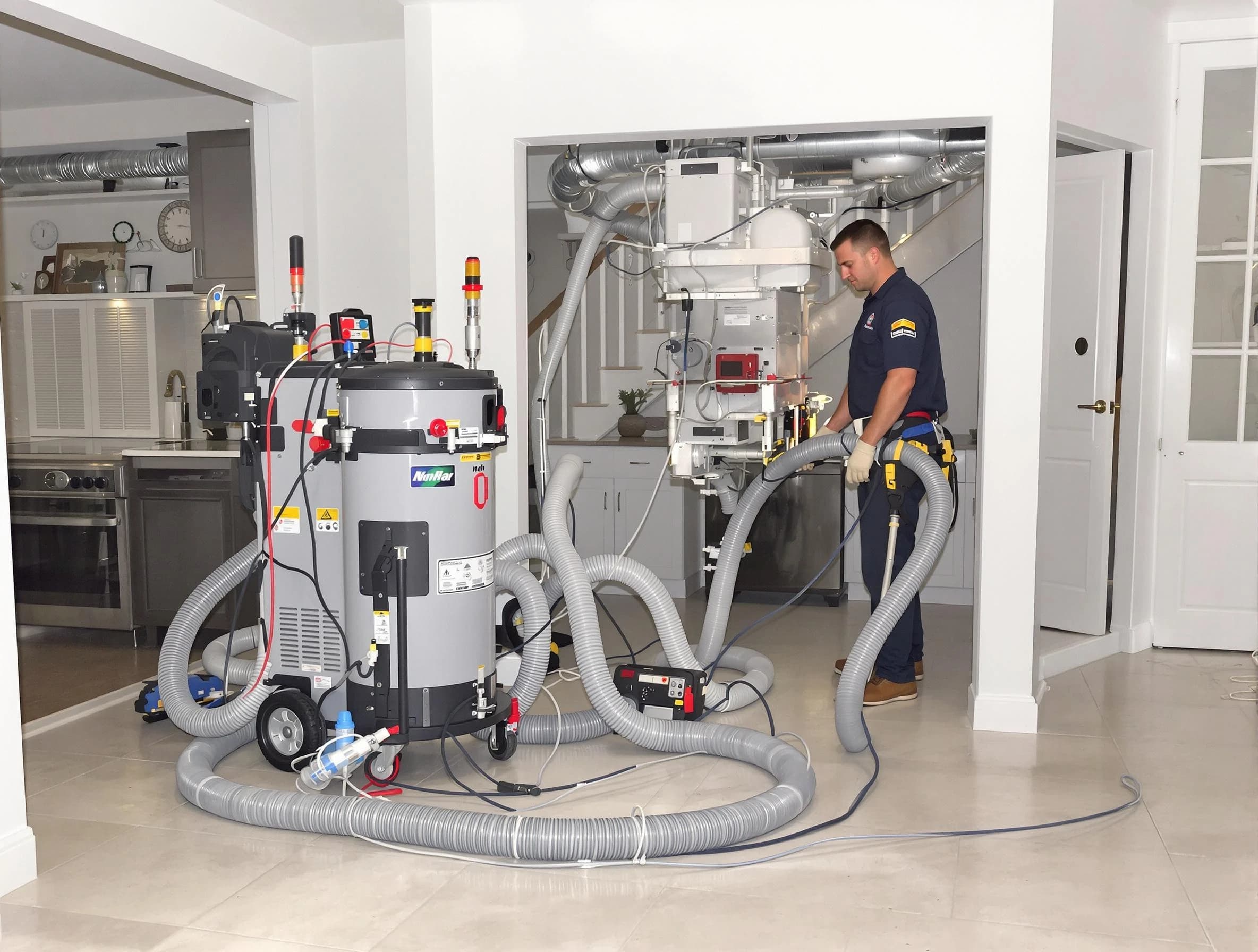 Englewood Air Duct Cleaning technician operating negative pressure cleaning equipment for thorough duct maintenance in Englewood